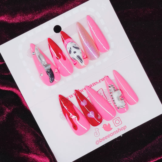 Pink Scream press on Nails