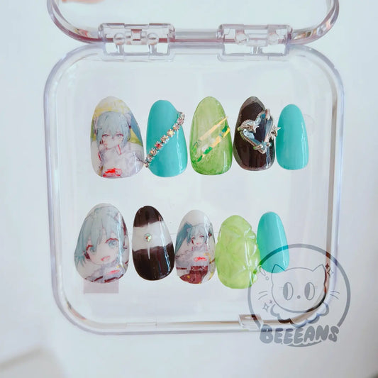 Racing Miku Press on Nails